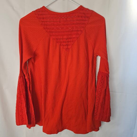 Free People Women's Parisian Nights Eyelet Embroidered Red Boho Top size  Xs - Picture 9 of 10